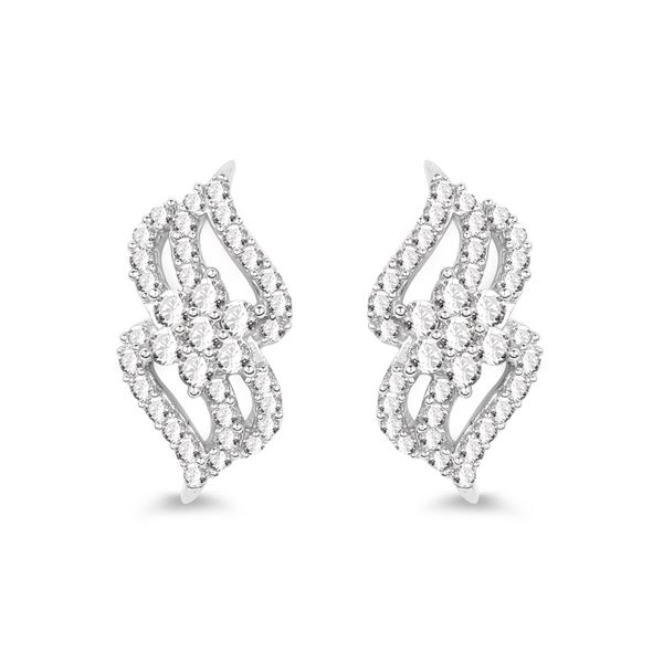 Swirling Ribbons and Flowerette Diamond Earrings
