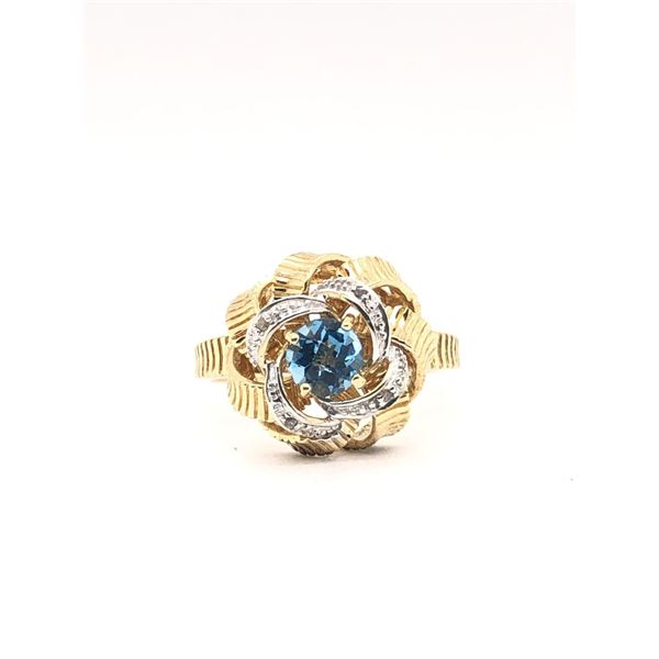 Swiss Blue Topaz and Diamond Accent Ribbon Ring
