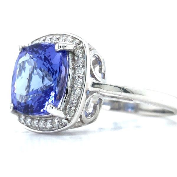 Cushion-Cut Tanzanite and Diamond Frame Ring