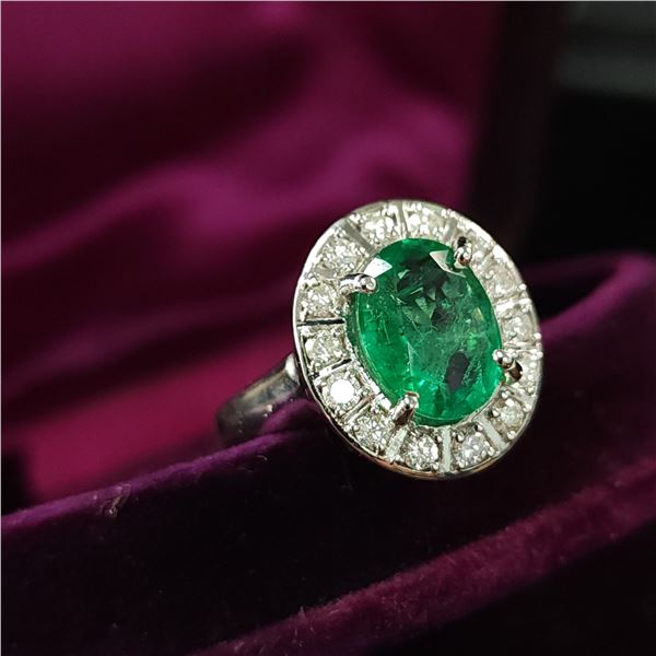 Zambian Emerald and Diamond Halo Ring