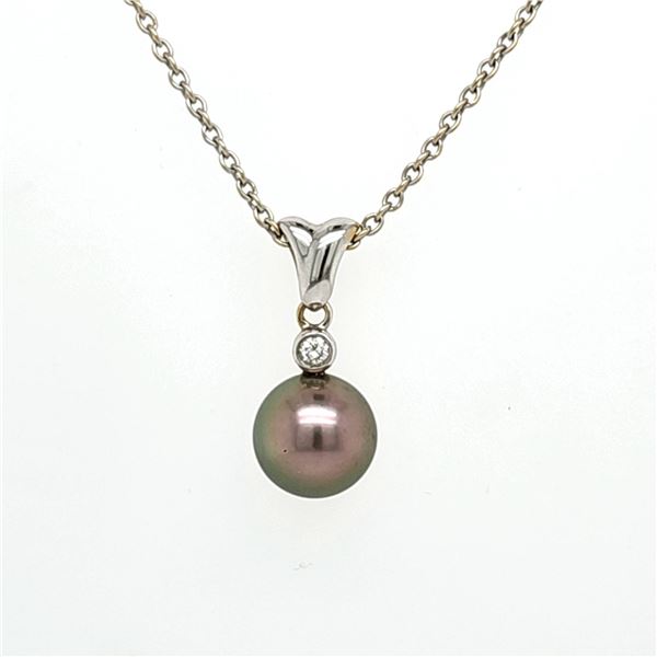 Tahitian Pearl and Diamond Drop Pendant Necklace
