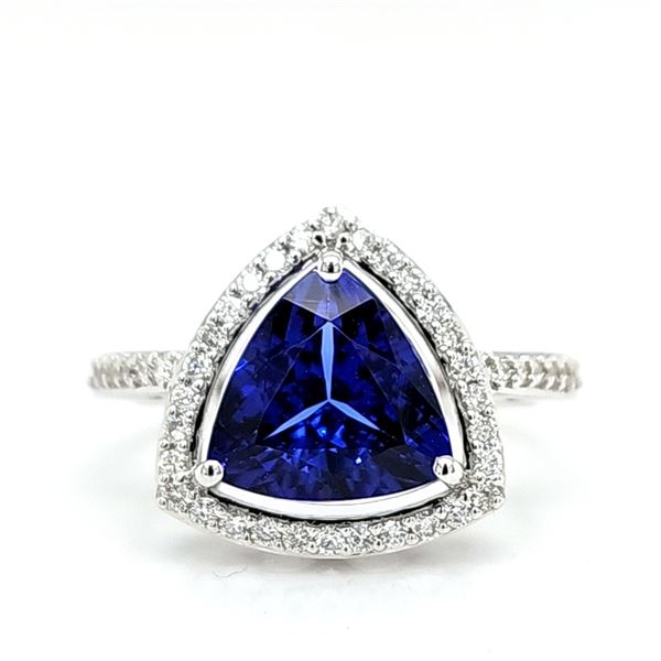 Trilliant-Cut Tanzanite and Diamond Halo Ring