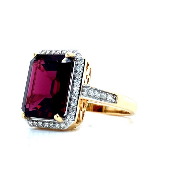 Octagonal-Cut Rhodolite Garnet & Diamond Halo Ring