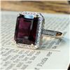 Image 5 : Octagonal-Cut Rhodolite Garnet & Diamond Halo Ring