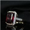 Image 6 : Octagonal-Cut Rhodolite Garnet & Diamond Halo Ring
