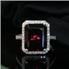 Image 7 : Octagonal-Cut Rhodolite Garnet & Diamond Halo Ring