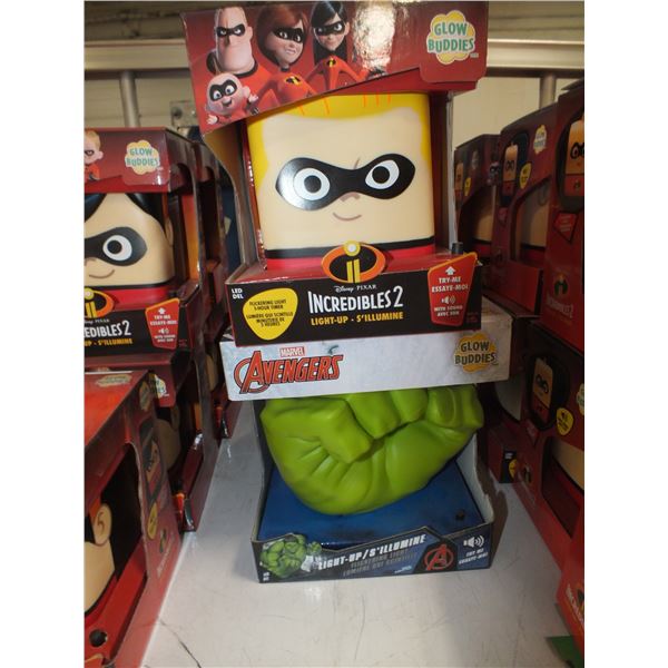 2 Incredibles & 2 Avengers Glow buddies Night Lights