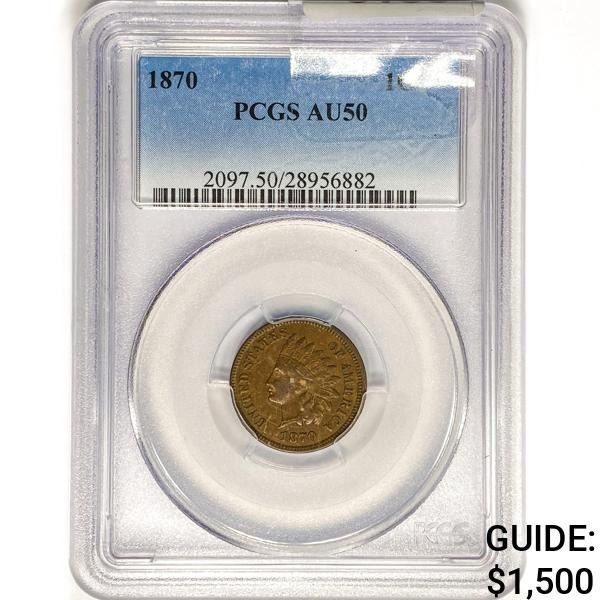 1870 Indian Head Cent PCGS AU50