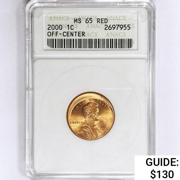 2000 Lincoln Memorial Cent ANACS MS65 RED Off-Cent