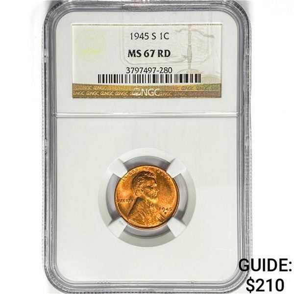 1945-S Wheat Cent NGC MS67 RD
