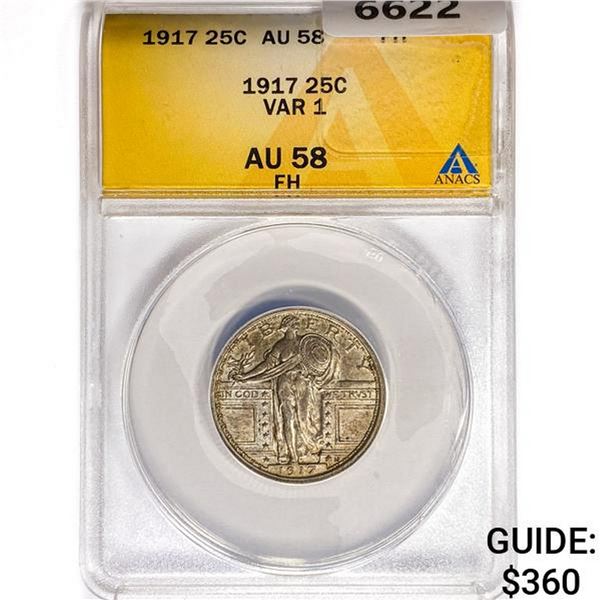 1917 Standing Liberty Quarter ANACS AU58 FH VAR 1