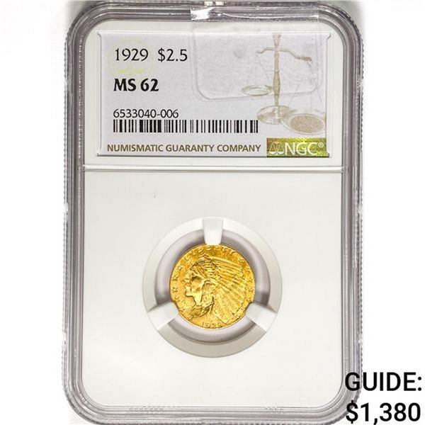 1929 $2.50 Gold Quarter Eagle NGC MS62