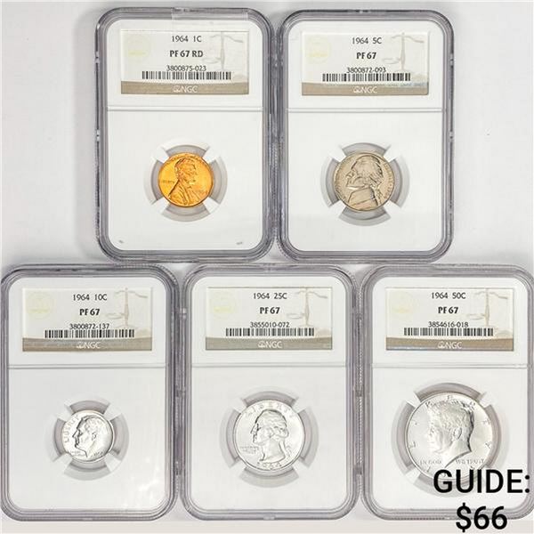 [5] 1964 US Varied Coinage Set NGC PF67