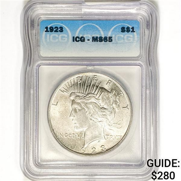 1923 Silver Peace Dollar ICG MS65