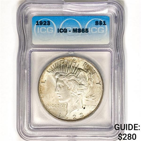 1923 Silver Peace Dollar ICG MS65