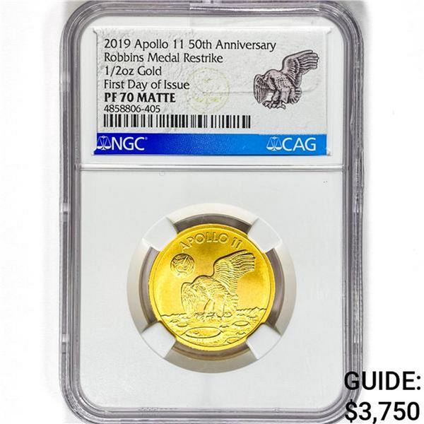2019 1/2oz. Gold Apollo 11th NGC PF70 Matte, Restr
