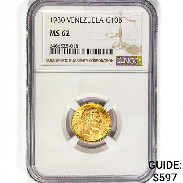 1930 Venezuela 10 Bolivares .0933oz. Gold NGC MS62