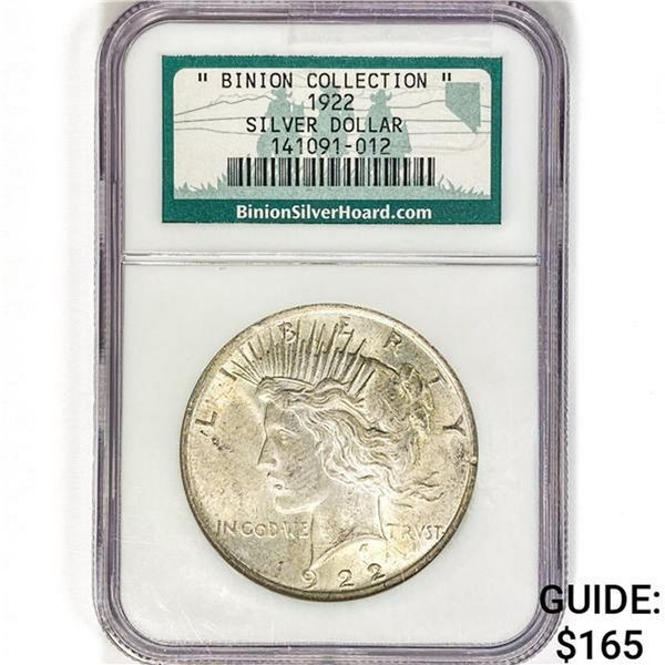 1922 Silver Peace Dollar NGC Binion Collection