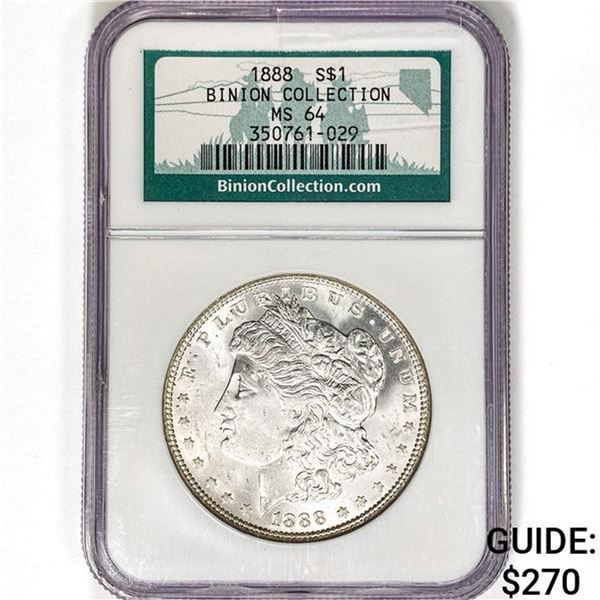 1888 Morgan Silver Dollar NGC MS64 Binion Collec.