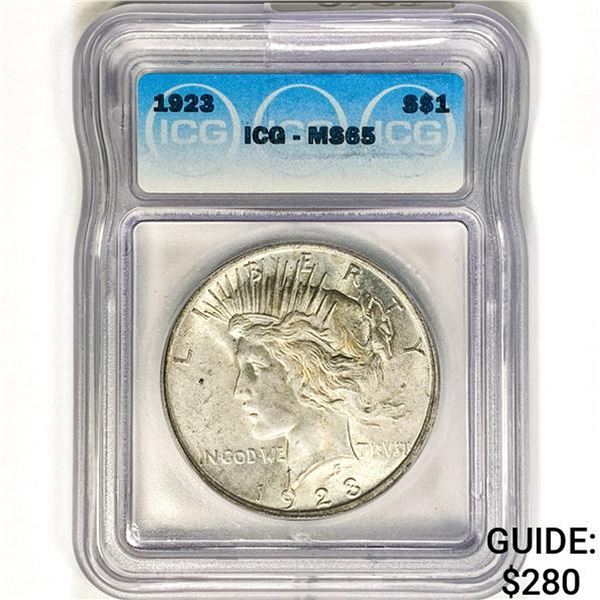 1923 Silver Peace Dollar ICG MS65