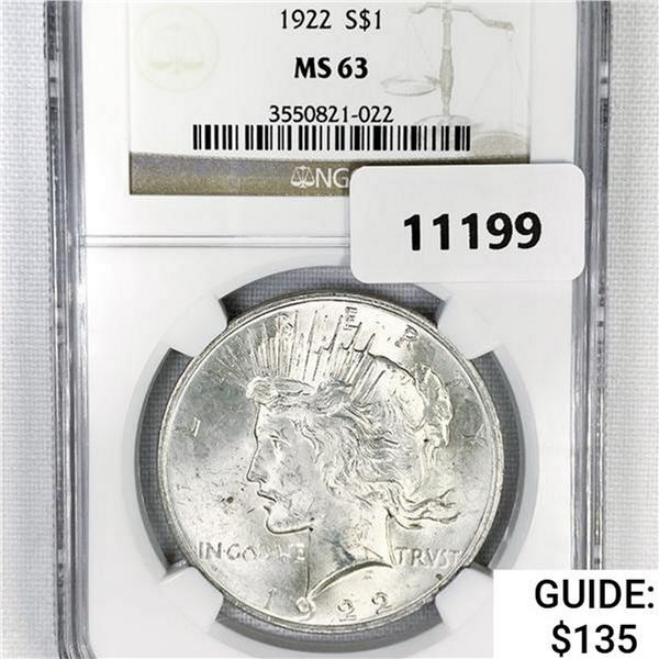 1922 Silver Peace Dollar NGC MS63