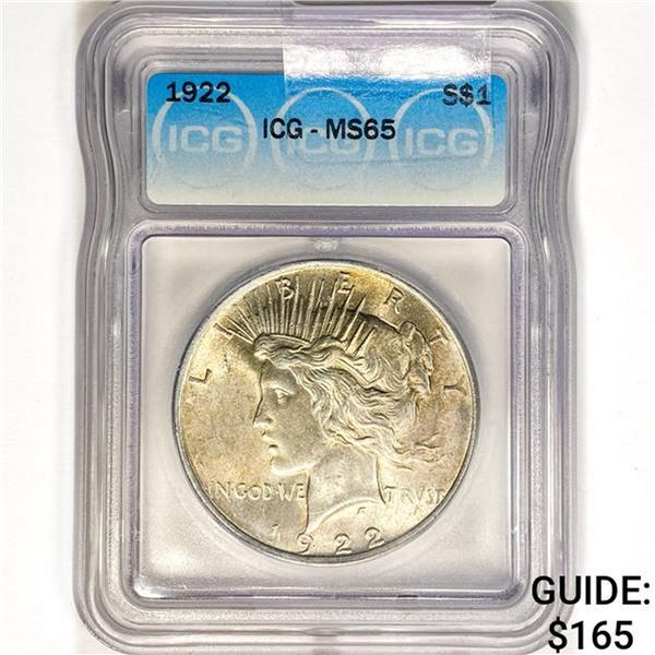 1922 Silver Peace Dollar ICG MS65