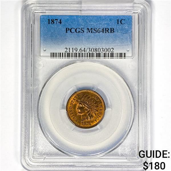1874 Indian Head Cent PCGS MS64 RB