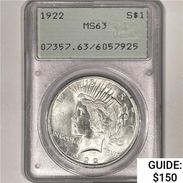 1922 Silver Peace Dollar PCGS MS63