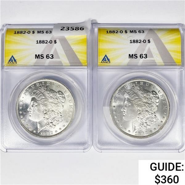 1882-O Set [2] Morgan Silver Dollar ANACS MS63