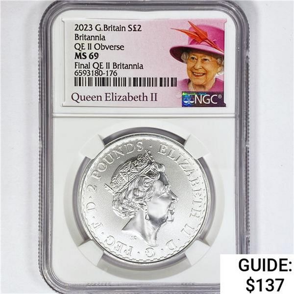 2023 1oz G.B. S2£ NGC MS69 Q. Elizabeth II