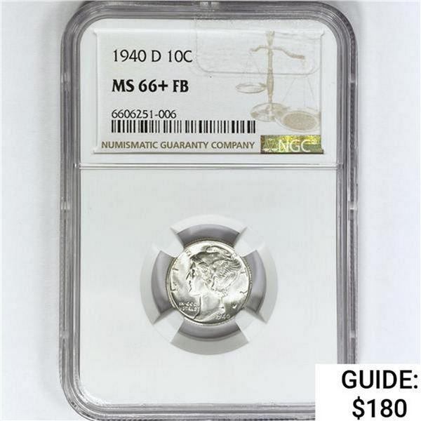 1940-D Mercury Silver Dime NGC MS66+ FB