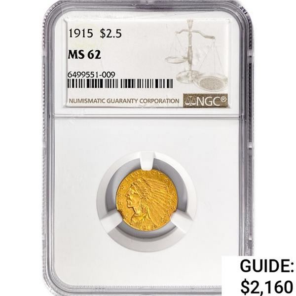 1915 $2.5 Gold Quarter Eagle NGC MS62