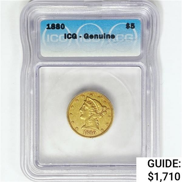 1880 $5 Gold Half Eagle ICG