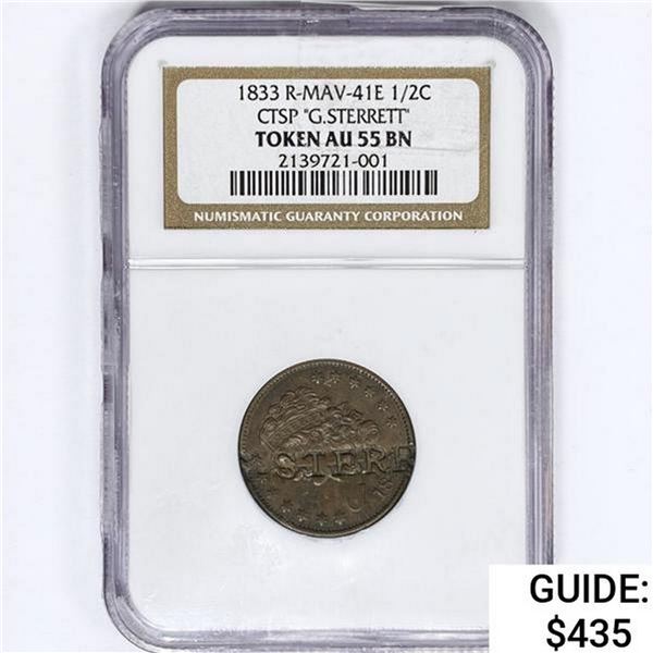 1833 R-MAV-41E 1/2C Token G.STERRETT NGC AU55 BN
