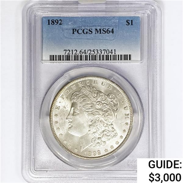 1892 Morgan Silver Dollar PCGS MS64