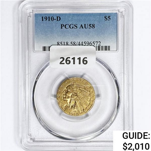 1910-D $5 Gold Half Eagle PCGS AU58