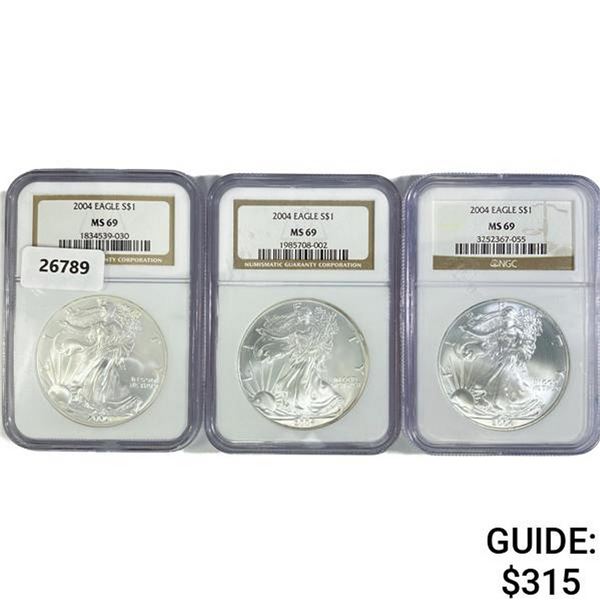 2004 Set [3] American Silver Eagles NGC MS69