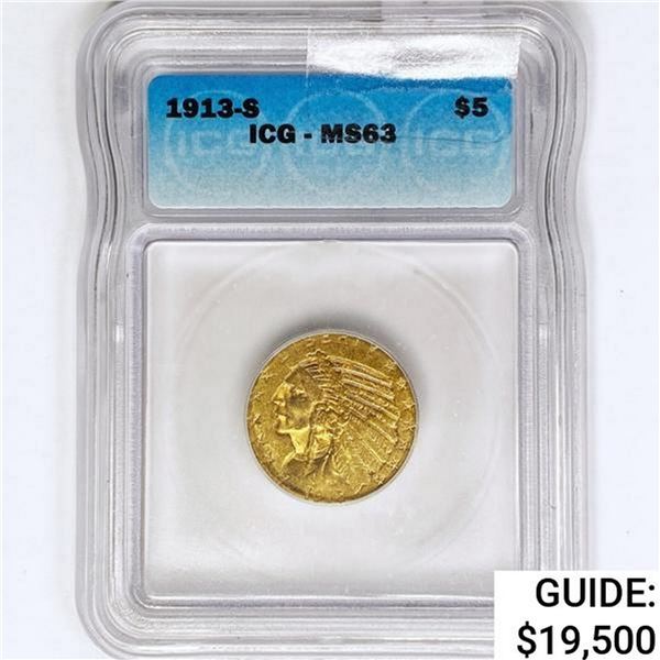 1913-S $5 Gold Half Eagle ICG MS63