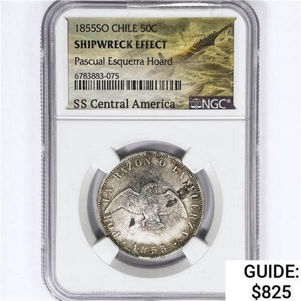 1855SO 50C Chile NGC ShipwreckSS Central America N