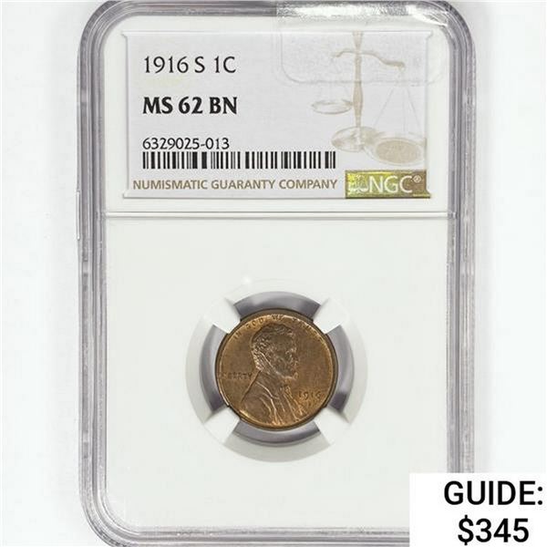 1916-S Wheat Cent NGC MS62 BN