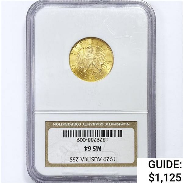 1929 25 Shilling 5.88g Austria Gold NGC MS64