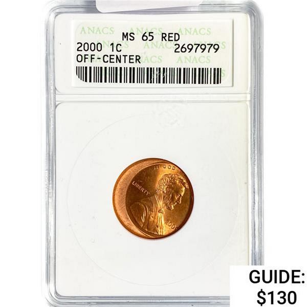 2000 Lincoln Memorial Cent ANACS MS65 RED Off-Cent