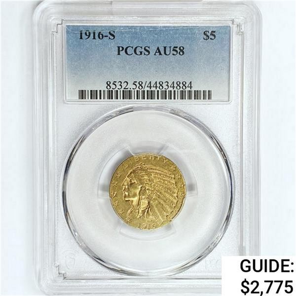 1916-S $5 Gold Half Eagle PCGS AU58