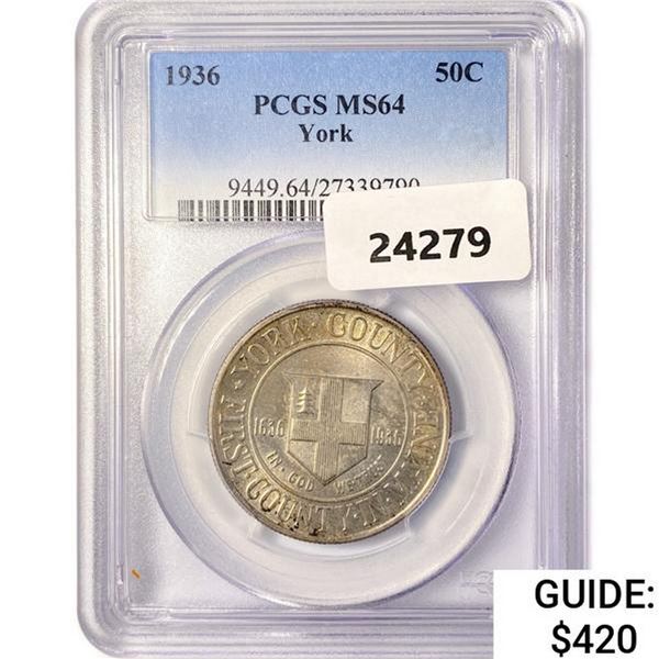 1936 York Half Dollar PCGS MS64