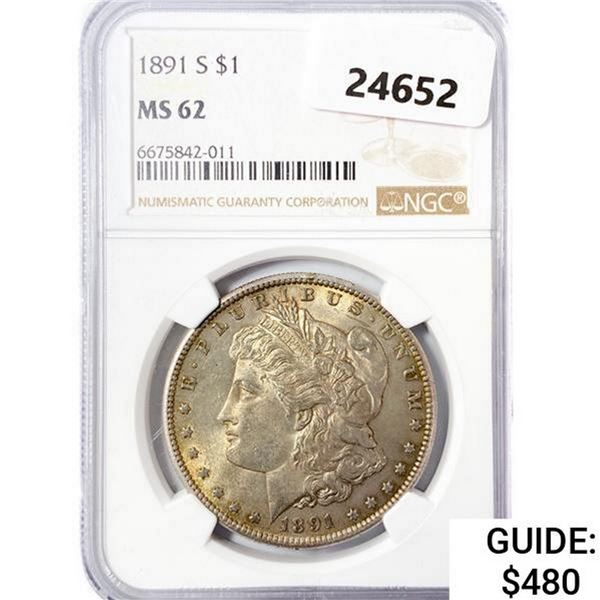 1891-S Morgan Silver Dollar NGC MS62