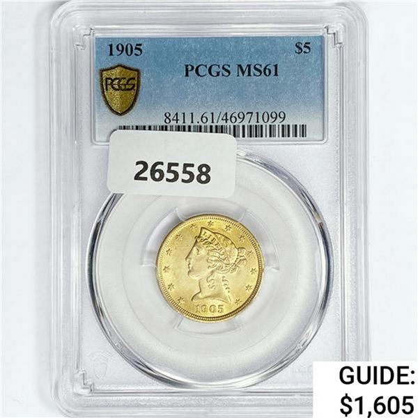 1905 $5 Gold Half Eagle PCGS MS64
