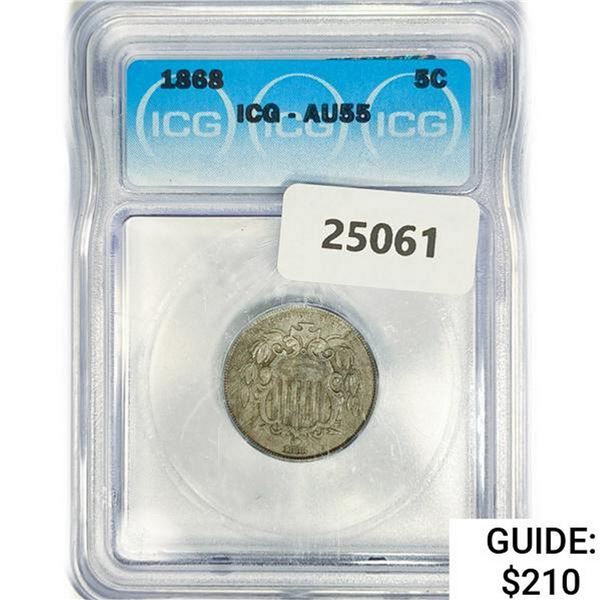 1868 Shield Nickel ICG AU55