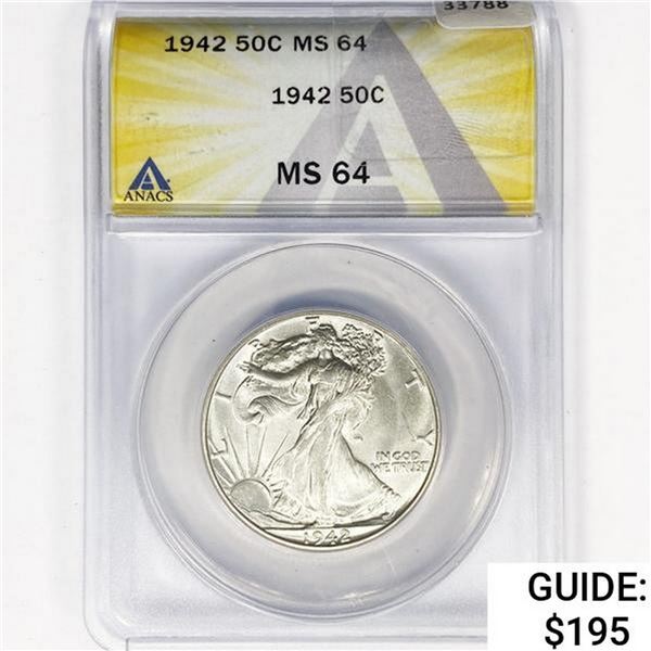 1942 Walking Liberty Half Dollar ANACS MS64