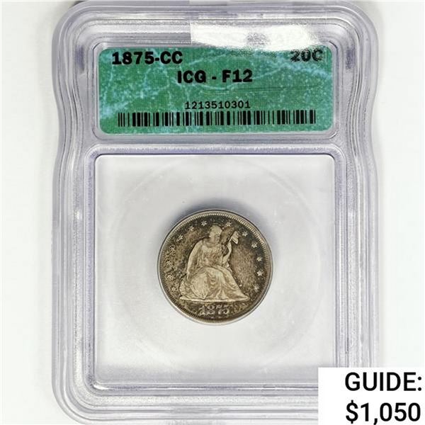 1875-CC Twenty Cent Piece ICG F12