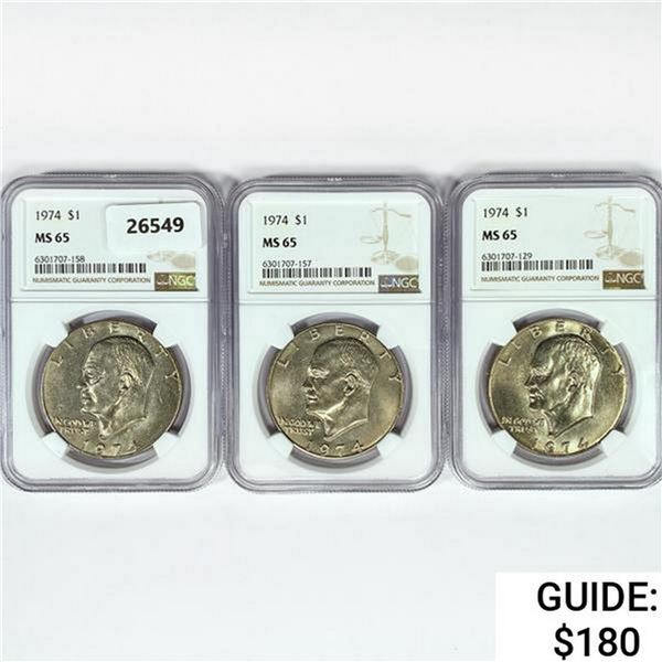 1974 Set [3] Eisenhower Silver Dollars NGC MS65